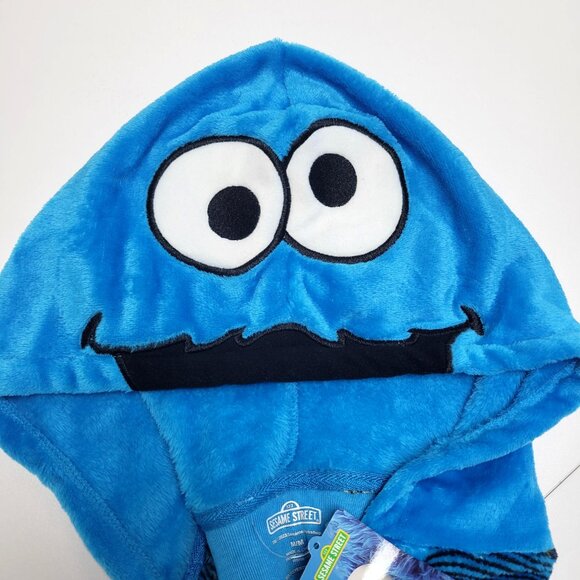 Sesame Street Cookie Monster Blue Hooded Fleece Pajama Onesie Size Medium NWOT - Picture 7 of 9